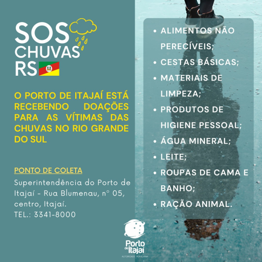Superintendência do Porto de Itajaí adere a campanha SOS Rio Grande do Sul